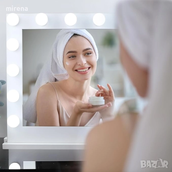 Огледало ЛЕД LED Hollywood с осветление 80x67 см, димируемо, за грим 6, снимка 1