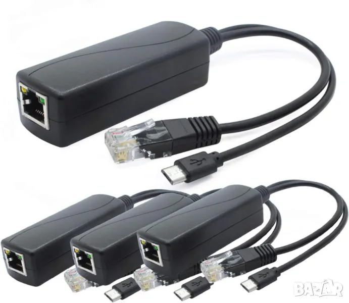 Сплитер PoE 48V към 5V 2,4A Micro USB + Data. За IP камери и др, снимка 1