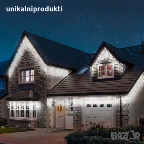 Коледни външни лампички завеса 12м х 40-50см с флаш ефект студено бяла 