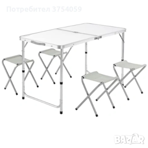 Комплект сгъваема алуминиева маса с 4 стола – идеален за къмпинг, двор и почивка, снимка 5 - Маси - 53079030