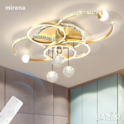 Модерна ЛЕД LED кристална таванна лампа, кръгла дистанционно димируема, снимка 3 - Лампи за таван - 53420390