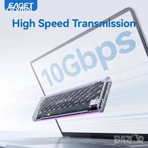 EAGET кутия за M.2 NVMe SSD, USB 3.2 Gen 2 (10 Gbps), прозрачна с RGB, PCI-E M2 M-Key 2280 2260 2242, снимка 3 - Други - 52624917