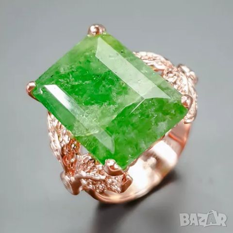 925 сребърен пръстен със зелен берил 14 карата, снимка 1 - Пръстени - 45983687
