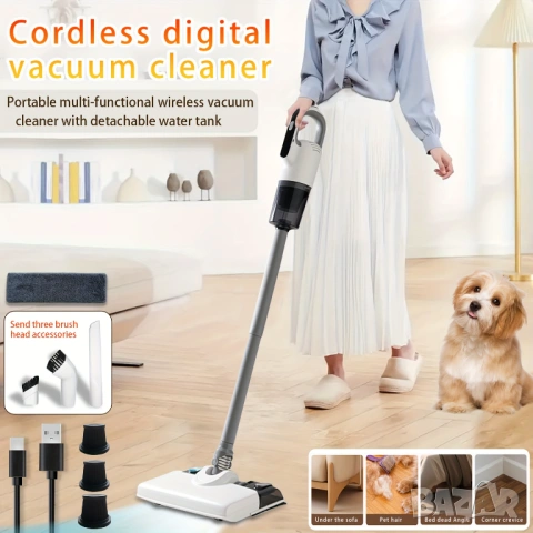 Безжична Вертикална Прахосмукачка 2 в 1 с Моп SENBOWE Lingo, 3в1, 19KPa, 110W, бяла, 70 мин Работа!, снимка 4 - Прахосмукачки - 53762523