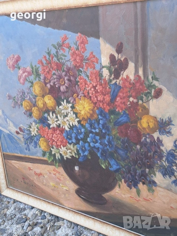 картина букет цветя във ваза маслени бои върху платно , снимка 3 - Картини - 53845272