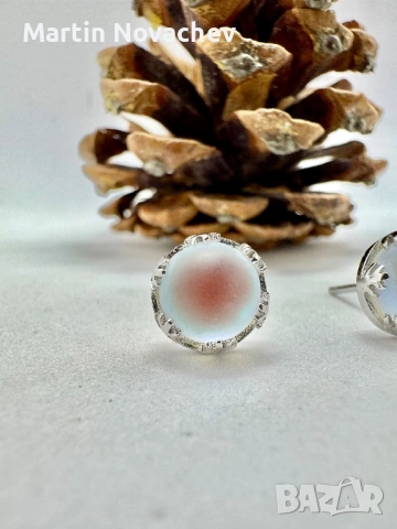 Сребърни обеци с лунен камък , снимка 5 - Обеци - 53160547