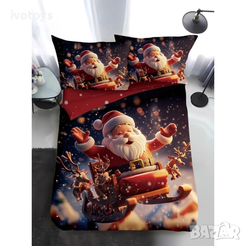 Двулицево коледно спално бельо, размер за приста (Реално изображение), 4 части - WS18765