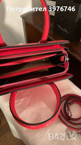 Червена дамска чанта с мотив змийска кожа , снимка 3 - Чанти - 45485866