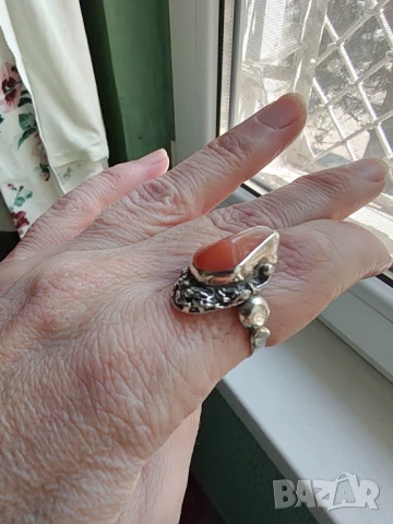 Авторска изработка масивен сребърен пръстен с карнеол, снимка 2 - Пръстени - 36523367