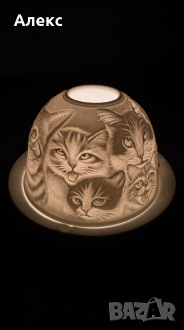 Разкошен чаен свещник, котенца–Фин порцелан!