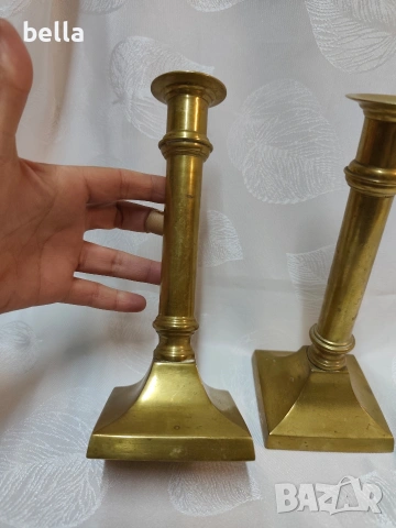 2 Масивни стилни и елегантни бронзови свещника с височина 21 см, снимка 3 - Антикварни и старинни предмети - 53836587