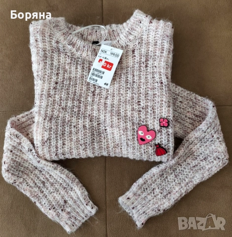 H&M нов с етикет пуловер розов меналж с брошки, снимка 2 - Блузи с дълъг ръкав и пуловери - 53446207