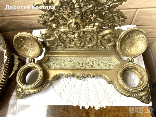 Красива барокова месингова мастилница от Англия с поставка за писма, снимка 10 - Антикварни и старинни предмети - 45674299