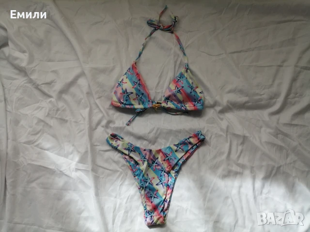 Нов комплект цветен дамски бански от две части с принт морски звезди р-р XS, S, M, L, снимка 15 - Бански костюми - 50899807