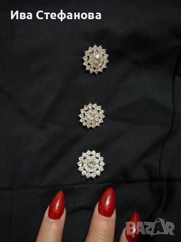 Нов къс черен бляскави копчета  елегантен парти коктейлен официален гащеризон волани къдри , снимка 3 - Гащеризони - 52542660