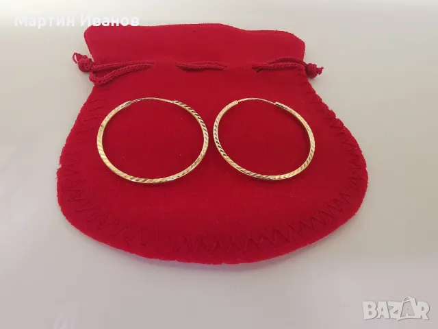 Златни обеци халки гравирани 1, снимка 6 - Обеци - 49648905