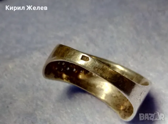 СТАР РУСКИ СРЕБЪРЕН ПРЪСТЕН СРЕБРО 925 с 2ри ЩЕМПЕЛ ХБО ИНКРУСТИРАН с БЛЕСТЯЩИ ЦИРКОНИ 47527, снимка 3 - Антикварни и старинни предмети - 50136447