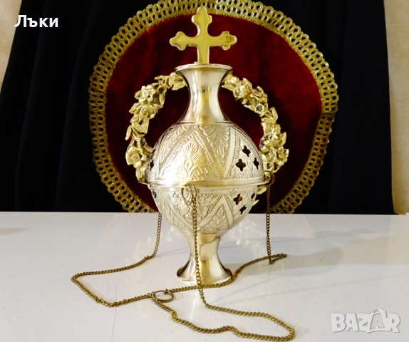 Висящо бронзово кадило,кадилница,кандило,тамянник. , снимка 2 - Антикварни и старинни предмети - 52967535