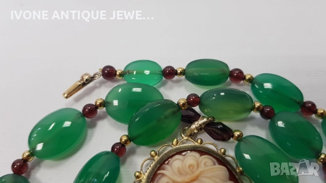 Колие от хризопраст, гранати и камея , снимка 6 - Колиета, медальони, синджири - 52794650