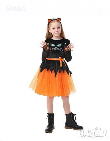 Halloween / Хелоуин детски карнавален костюм – котка, черно и оранжево_1218089