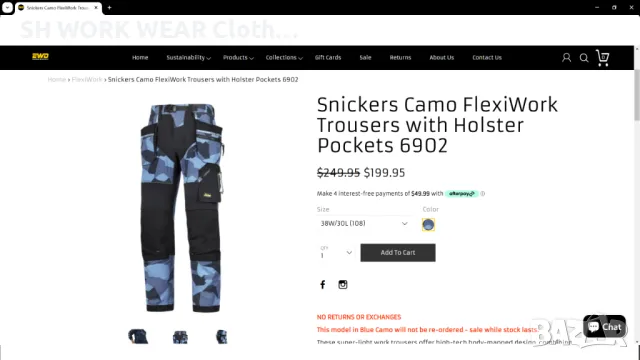 Snickers 6902 Camo Stretch Flexi Work Trousers With Holster Pockets  54 / XL работен панталон W4-297, снимка 3 - Панталони - 47866131