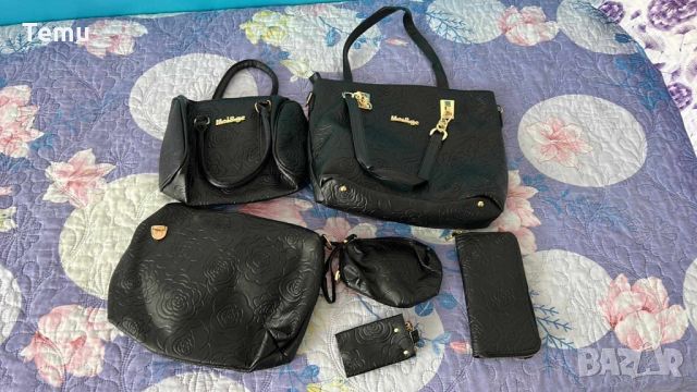 Комплект от 6 броя луксозни дамски чанти /Цвят: Черен;, снимка 1 - Чанти - 46467074