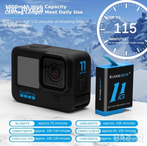 Нова Зарядна станция със 3 батерии Coolshow за  Go Pro 11/10/9, снимка 3 - Батерии, зарядни - 53756999