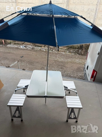 Комплект сгъваема маса с вградени 4 стола за къмпинг,риболов,пикник,туризъм, снимка 7 - Маси - 53880077
