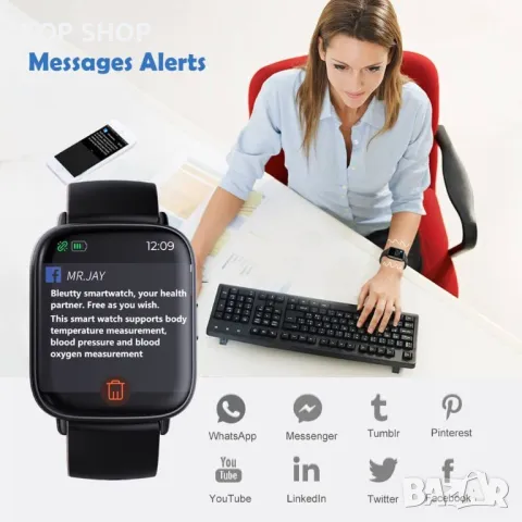 Нов черен Смарт часовник Фитнес гривна Тракер на активност, сън, снимка 3 - Смарт гривни - 49654712