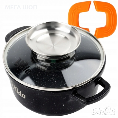 Универсална гранитна касерола с незалепващо, със стъклен капак и дозатор за течности, снимка 2 - Съдове за готвене - 52705375