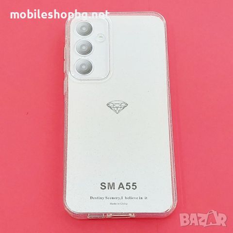 Samsung Galaxy A55 калъф силиконов прозрачен с брокат, снимка 2 - Калъфи, кейсове - 45127993