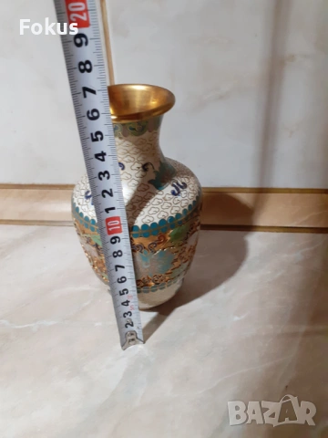 Cloisonne Клоазоне стара ваза бронз клетъчен емайл, снимка 7 - Антикварни и старинни предмети - 53357354