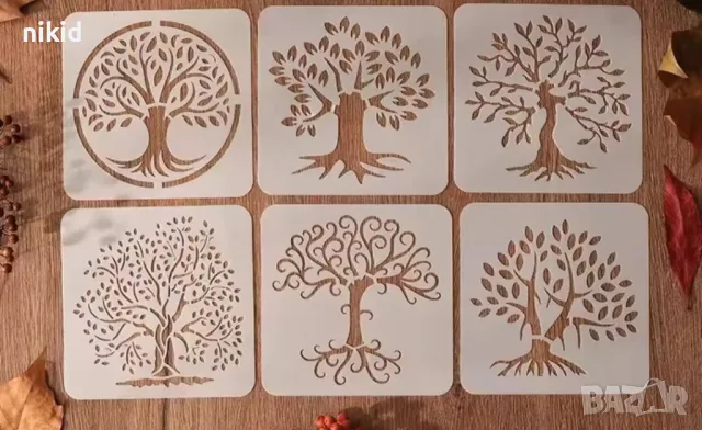 6 бр дърво дървото на живота стенсил шаблон за спрей за торта украса Scrapbooking