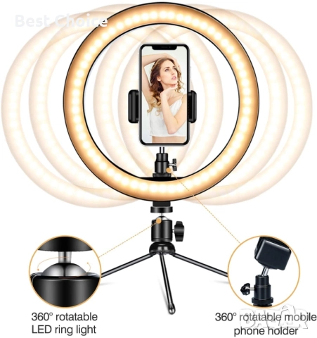 10-инчова LED ринг лампа AIXPI с USB захранване. , снимка 2 - Друга електроника - 52775651