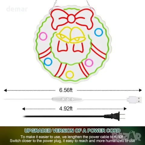 Коледен венец FITNATE LED неонова табела—празнична украса, 5 нива на яркост, USB захранване, снимка 6 - Декорация за дома - 48433017