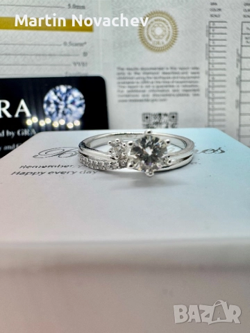 Сребърен пръстен с мойсанит (Диамант) 0.5 карата , снимка 10 - Пръстени - 52176971