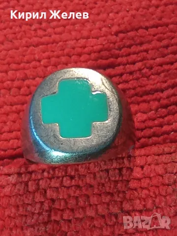 СТИЛЕН СРЕБЪРЕН ПРЪСТЕН СРЕБРО 925 с КРЪСТООБРАЗЕН ЗЕЛЕН ЕМАЙЛ РЪЧНА АРТ РАБОТА 49997, снимка 12 - Пръстени - 50024179