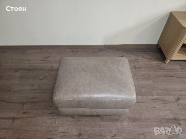 Бежова кожена табуретка.  100 % естествена кожа.  Състояние - нова!  Размери: дължина - 75 см; ширин, снимка 4 - Дивани и мека мебел - 53868520