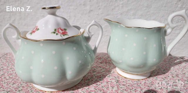 Royal Albert Polka Rose латиера и захарница, снимка 4 - Сервизи - 52290818