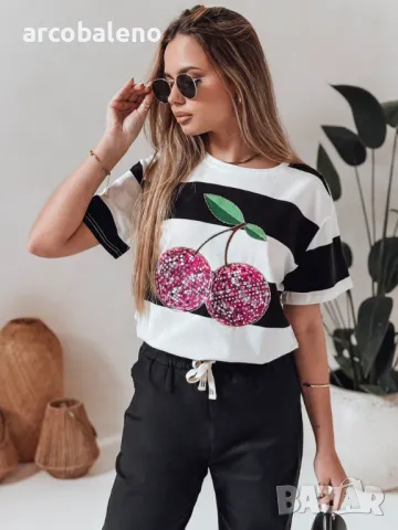 Дамска овърсайз тениска на райе SWEET DISCO, 2цвята , снимка 4 - Тениски - 49970269