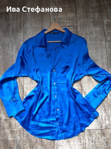 Нова синя сатенена официална елегантна синя риза zara , снимка 1 - Ризи - 45863524