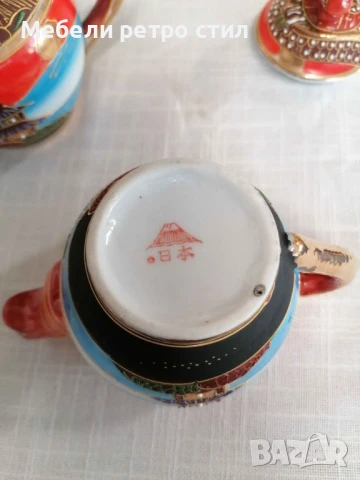 Японски комплект захарница и каничка за чай Satsuma. С богато рисувана релефна декорация. , снимка 9 - Декорация за дома - 51327811