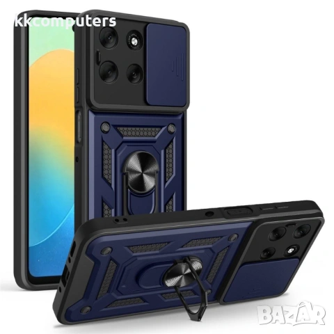 Калъф за Motorola Moto G56 5G с Въртяща се Стойка и Плъзгащо Капаче за Камера - PC + TPU, Военна защ, снимка 4 - Калъфи, кейсове - 53510240