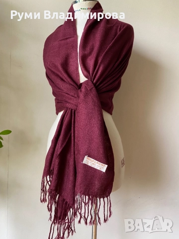 Тъмночервен шал/ вишнав/ бордо/ различни видове, с етикет, снимка 3 - Шалове - 43084461