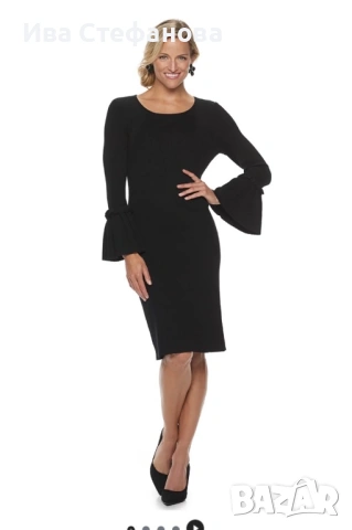 офис  луксозна миди дължина елегантна рокля рипс кокетни плисирани ръкави камбанка NINA LEONARD