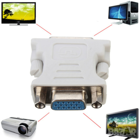 Преходник адаптер от DVI 24+1 мъжки към VGA женски, снимка 2 - Кабели и адаптери - 44949607
