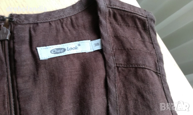 Кафява ленена рокля - М, снимка 5 - Рокли - 51496625