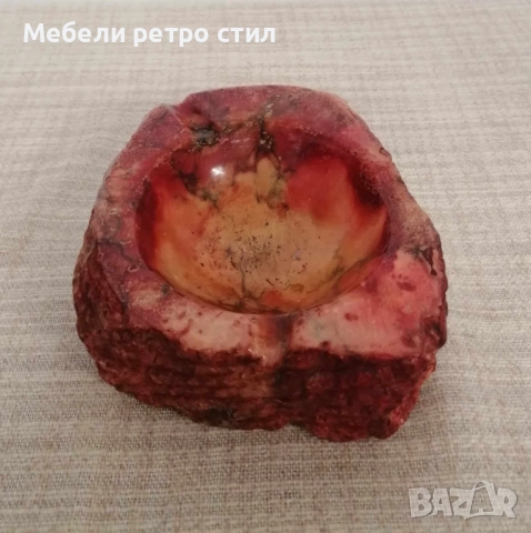 Винтидж пепелник от истински оранжев алабастър ''Romano Bianchi'' масивен, тежък, ръчно изработен.