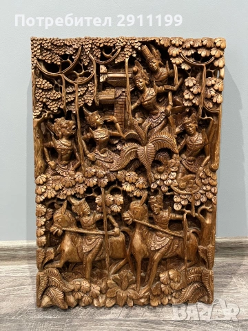 Антикварна картина / дърворезба от Тайланд, снимка 2 - Картини - 53333090