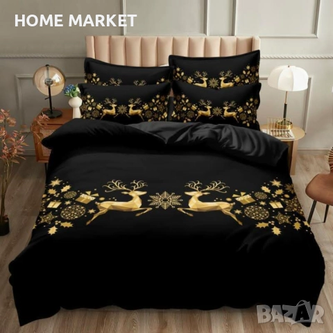 Коледно спално бельо, 100% памук, 6 части Този комплект съдържа:  6 части, двулицев двоен комплект: , снимка 11 - Спално бельо - 52538215